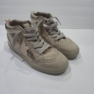 Shu Shop Womens Neutral Star High-Top Sneakers - Beige Pink Accents Sz.8